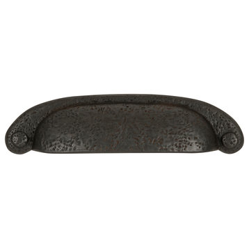Refined Rustic Cup Pull, 3" Center to Center, Black Iron
