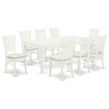 East West Furniture Logan 9-piece Dining Set with Fabric Chairs in Linen White