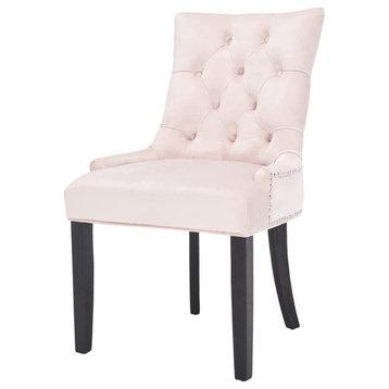 Set of 2 Accent Chair, Velvet Cushioned Seat With Button Tufted Back, Blush