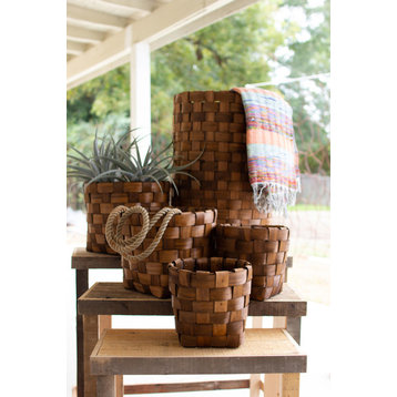 Kalalou Cch1103 Set Of Five Nesting Round Chipwood Baskets
