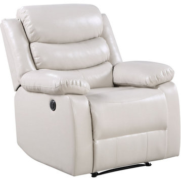 Benzara BM250343 Power Recliner Chair With Split Back and Pillow Top, Cream