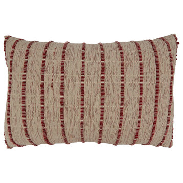 Throw Pillow With Corded Design, Red, 16"x24", Cover Only