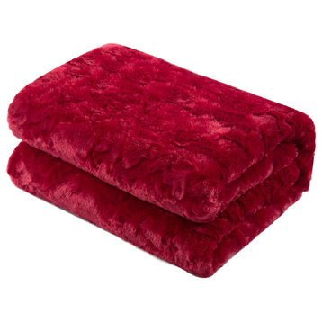 Luxury Hearts in Love Plush Faux Fur Sherpa Fleece Throw Blanket Solid Red, 90"