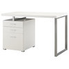 Coaster Brennan Modern 3-Drawer Wood Office Desk in White and Silver