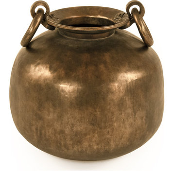 Metal Vase With Handles Distressed Bronze, Small