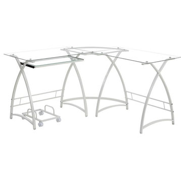 Bowery Hill Modern Tempered Glass X-Shaped Computer Desk in White
