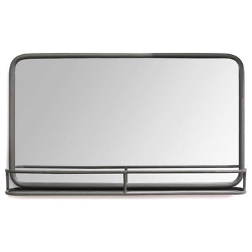 HomeRoots 24" Chic Rectangular Gunmetal Framed Mirror With Shelf