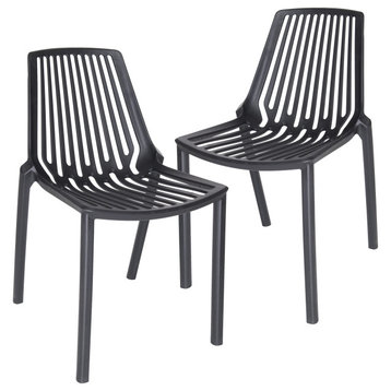 LeisureMod Acken Mid-Century Modern Plastic Dining Chair Set of 2, Black