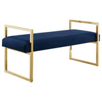 Inspired Home - Inspired Home Maddyn Bench,Upholstered, Velvet Navy/Gold - Inspire your home decor with this seductively elegant contemporary bench from our designer selection. The inviting open frame design, supported by a sleek polished metal frame, is complemented with a luxurious upholstery finish. This stunning bench comes in either your choice of chrome or gold frames that blend effortlessly with any bedroom, living room or entryway decor. This modern and stylish designer bench is perfect as a stand-alone piece or as an additional seating option for any room.