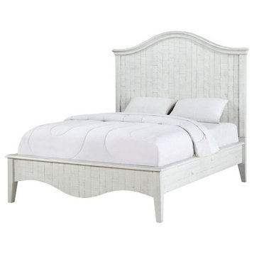Bowery Hill Farmhouse Solid Wood Full Panel Bed in Weathered White