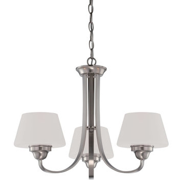 Nuvo Ludlow 3-Light Brushed Nickel and Etched Opal Glass Chandelier