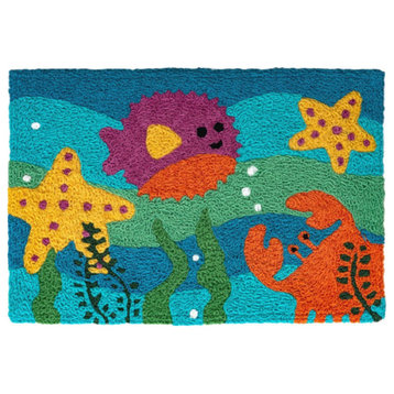 Puffer Fish and Crab 30 x 20 Inches Accent Throw Rug Machine Washable