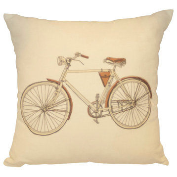 Juniper Road Collection Pillow, Vintage Bicycle, Linen With Feather Down Insert