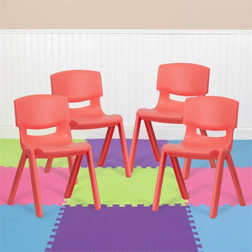 Flash Furniture 13.25" Plastic Stackable School Chair in Red (Set of 4)