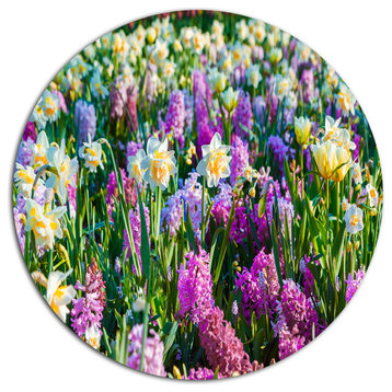 Spring Flowers In Keukenhof Park, Modern Floral Disc Metal Artwork, 36"