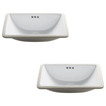 Elavo Regtangle Ceramic Undermount White Bathroom Sink, Set of 2