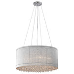 Edvivi Lighting - 22 in. 5-Light Chrome Tubes Drum Shade Chandelier With Hanging Crystals - This modern and contemporary 5-light chandelier features etched chrome and sparkling crystal strands that add glam lighting to the home. The classic drum chandelier shade is formed by etched tubes that surround the bulbs to reflect the lights and crystals. The shiny chrome finish of this crystal chandelier complements contemporary furnishings for a timeless appearance. Hanging by four 59 in. wires, this light fixture may be adjusted to suit any ceiling height. The chrome finish, crystal strands, and drum shape make this light the perfect lighting solution as an entryway, dining room, or bedroom chandelier.