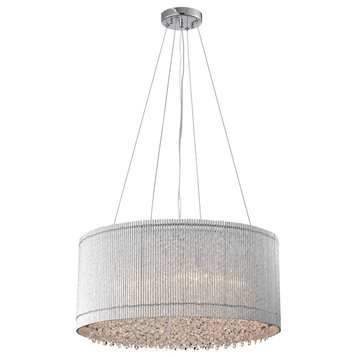 22 in. 5-Light Chrome Tubes Drum Shade Chandelier With Hanging Crystals