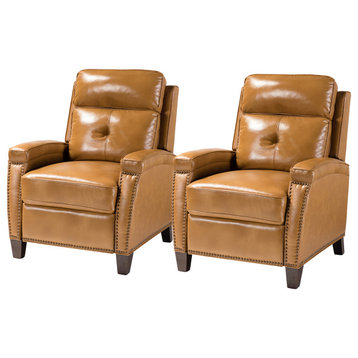 Genuine Leather Cigar Recliner, Home Theater Seating, Set of 2, Camel