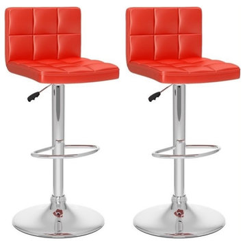 Zion Red PU Fabric Upholstered Adjustable Low Back Tufted Barstools - Set of 2