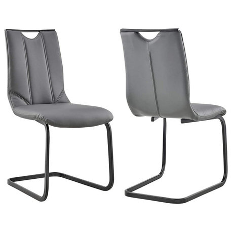 Modern Dining Chairs with Grey Faux Leather Seat and Sleek Black Frame