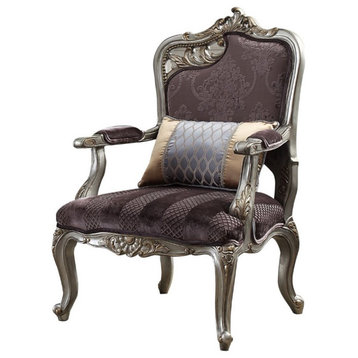 Pemberly Row Modern Chair with 1 Pillow in Velvet and Antique Platinum