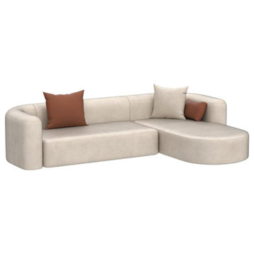 Unique Modern Sofa, Curved Silhouette & Velvet Upholstery, Cream/L-Shaped
