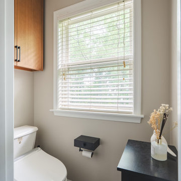 Bathroom Remodel in Sterling, VA Tub, glass shower, double vanity, stone wall