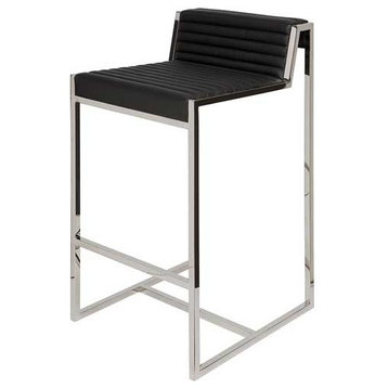 Zola Leather Counter Stool with Stainless Steel Frame, Black
