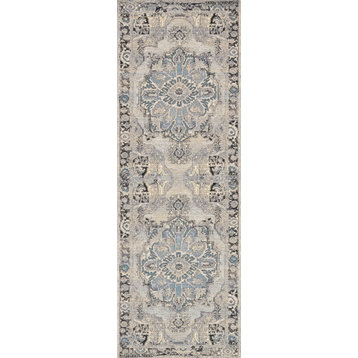 Mika In/out Area Rug by Loloi, Grey / Blue, 2'5"x11'2"