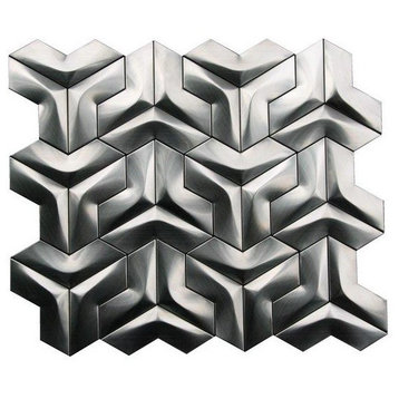 12"x12" Stainless Steel 3D Interlocking Arrowhead Brushed Mosaic, Single Listing