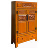 Chinese Fujian Distressed Orange Relief Carving Storage TV Cabinet Hcs7136