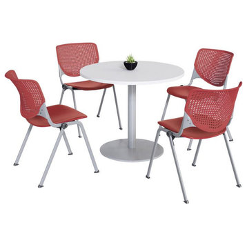 KFI 42" Round Dining Table - White Top - Silver Base - Kool Chairs - Coral