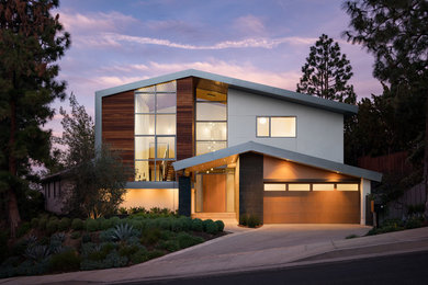 Inspiration for a large contemporary entryway remodel in Los Angeles with a light wood front door