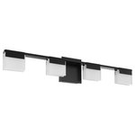 Eglo - 4-Light, 28.5W LED Bath/Vanity Light, Matte Black/Frosted Glass - The Vente four light Integrated LED vanity light by Eglo is a decorative way to bring light into your bath area. This vanity light features a matte black finish with slim square frosted glass illuminating a warm white light