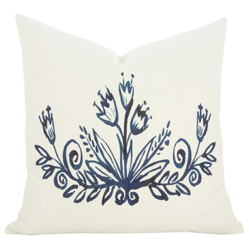 Floral Watercolor Pillow, Blue