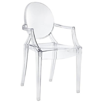 Modern Armchair With Arm Polycarbonate Plastic in Clear Crystal, Set of 5