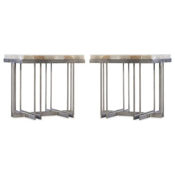 Home Square Mona Onyx Top End Table in Pewter Finish - Set of 2