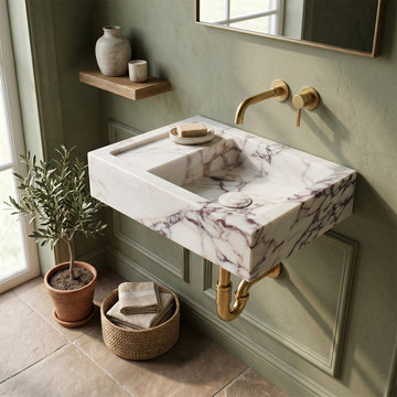 Calacatta Viola Marble Rectangular Wall-Mount Sink with Integrated Tray - 18"x14