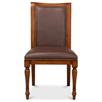 Jupe Side Chair Walnut With Brown Leather
