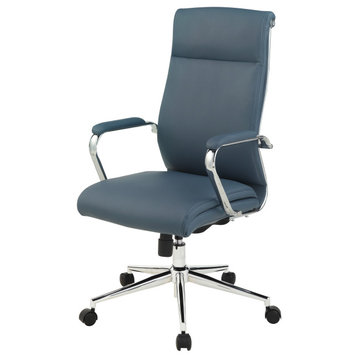 High Back Manager's Office Chair With Dillon Blue Fabric and Chrome Base