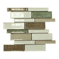 Green, White and Brown Glossy Crackle Crystal Mosaic Tiles Z Pattern - Home Accessories & Decor