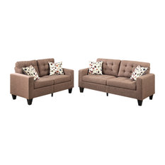 Linen Fabric 2 Pieces Sofa Set In Light Brown