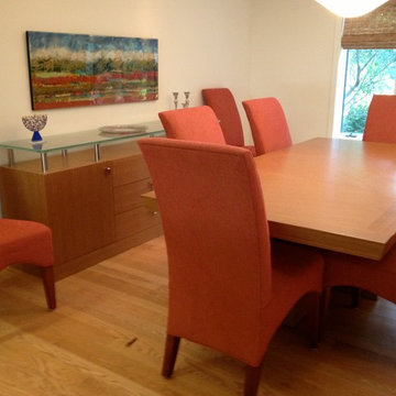 Slip Matched White Oak Dining Buffet/Table and Living Room Cabinetry