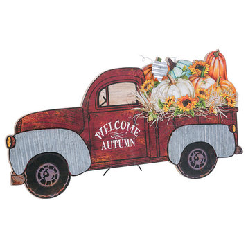 31.5-in L painted wood truck with Fall filled bed