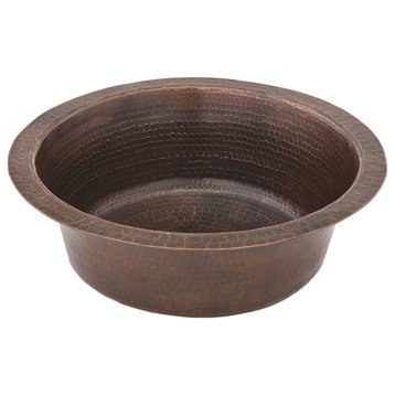 14" Round Hammered Copper Bar Sink With  2" Drain Size, Oil Rubbed Bronze, 3.5"