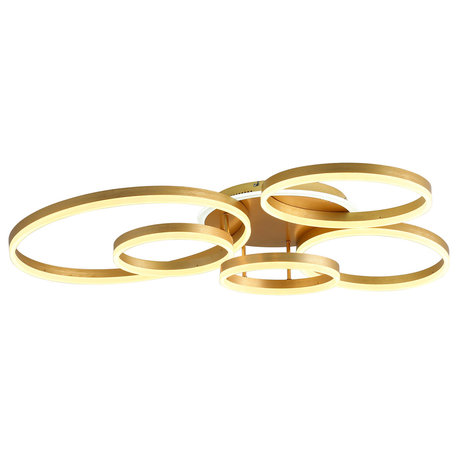5 Light LED Semi-Flush Mount Light Modern Ring Ceiling Light, Gold