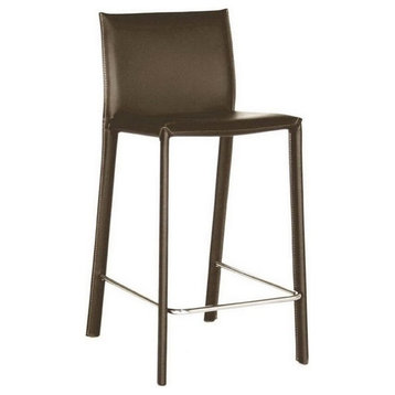 Bowery Hill 25" Leather Counter Stool in Brown (Set of 2)
