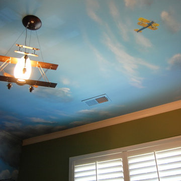Aviation/Planes Themed Mural by Tom Taylor of Wow Effects, for a boy's bedroom.