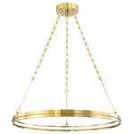 Hudson Valley Lighting - Rosendale LED Chandelier, Small, Aged Brass Finish - Exquisite details take this simple LED ring to a decorative level. An intricate metal chain, gorgeous metal work and bead detailing around the outside of the ring add a subtle sophistication. With its matte glass diffuser and open, airy design, Rosendale will bring style and plenty of soft light to any room.